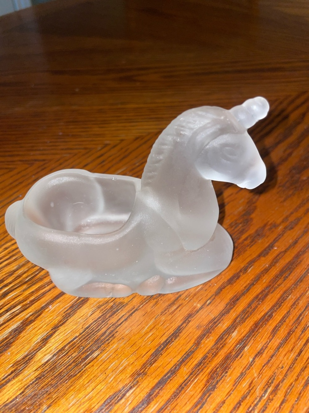Vintage Frosted Glass Unicorn Candle Tea Light Trinket Holder